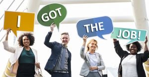 Four successful people - being offered a job